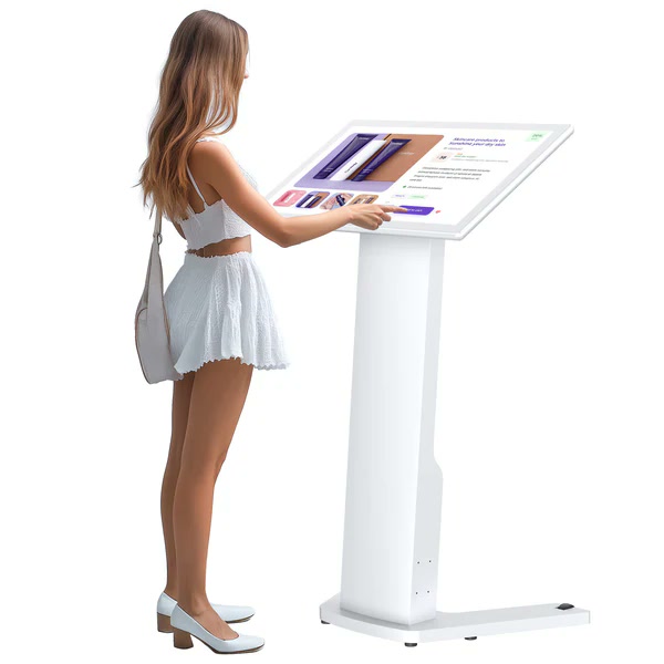 An MWE freestanding interactive display kiosk.